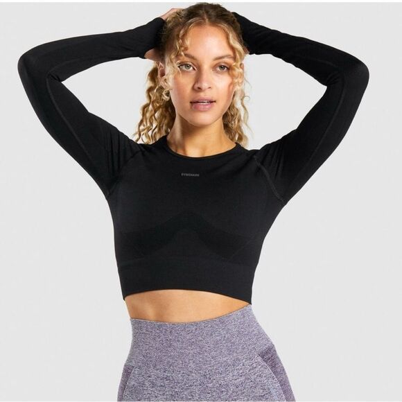 Gymshark Black Long Sleeve Crop Top Sz S - Picture 3 of 8